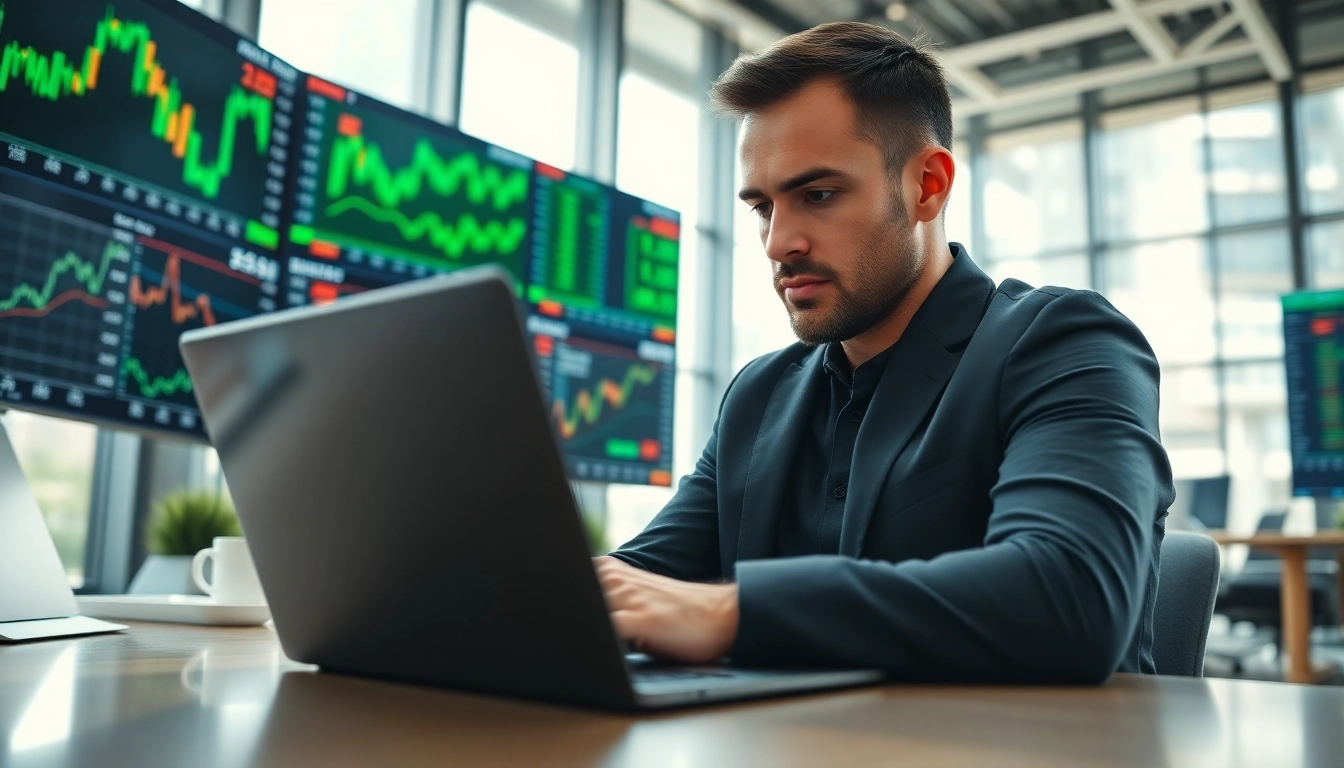 Start stock trading Saudi Arabia by a professional reviewing market data in a modern office.