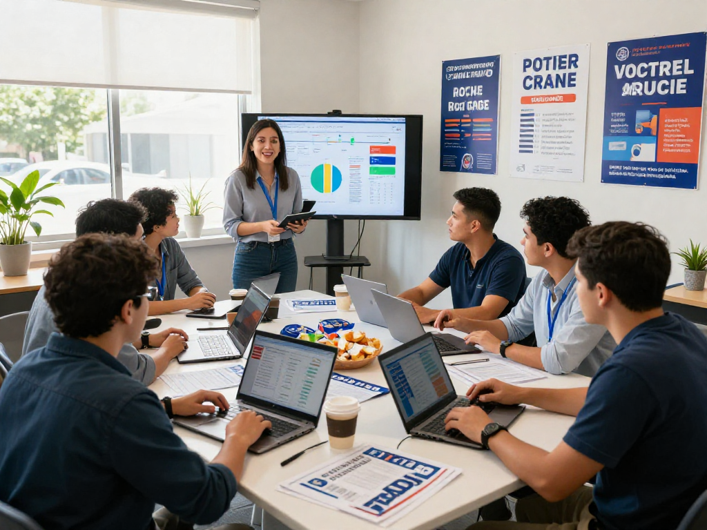 Effective political email marketing strategy session in a vibrant campaign office.