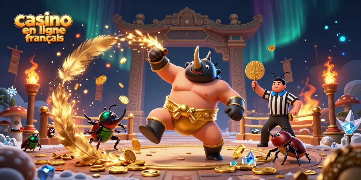 Plongez dans le monde du casino en ligne français avec un combat de sumo captivant illustré.