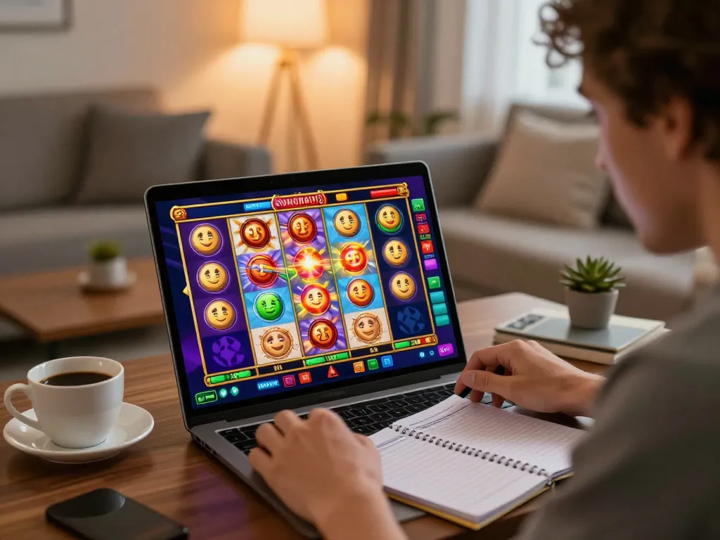 Player spinning slots on mobile app in cozy home environment for exciting gameplay