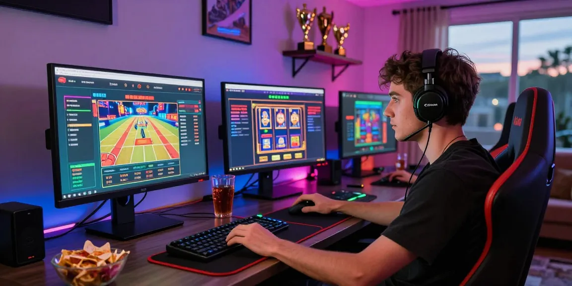 Engaged player enjoying raja328 online gaming experience at vibrant gaming setup