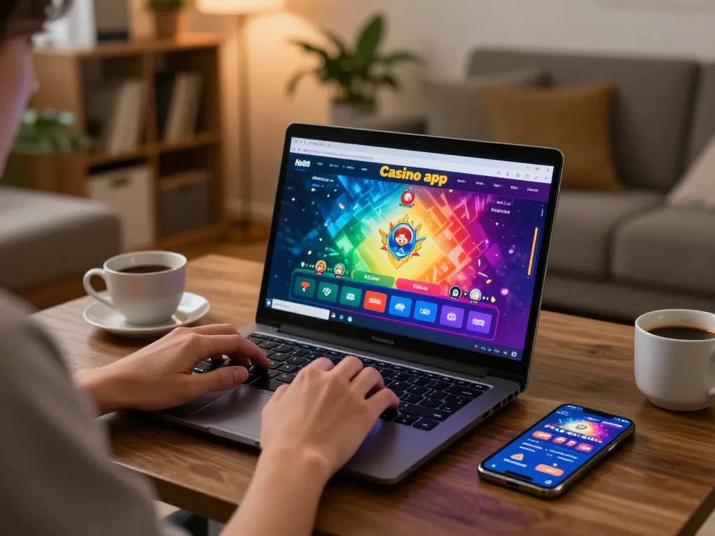 hb88 player enjoying online casino gaming on laptop at home with engaging visuals