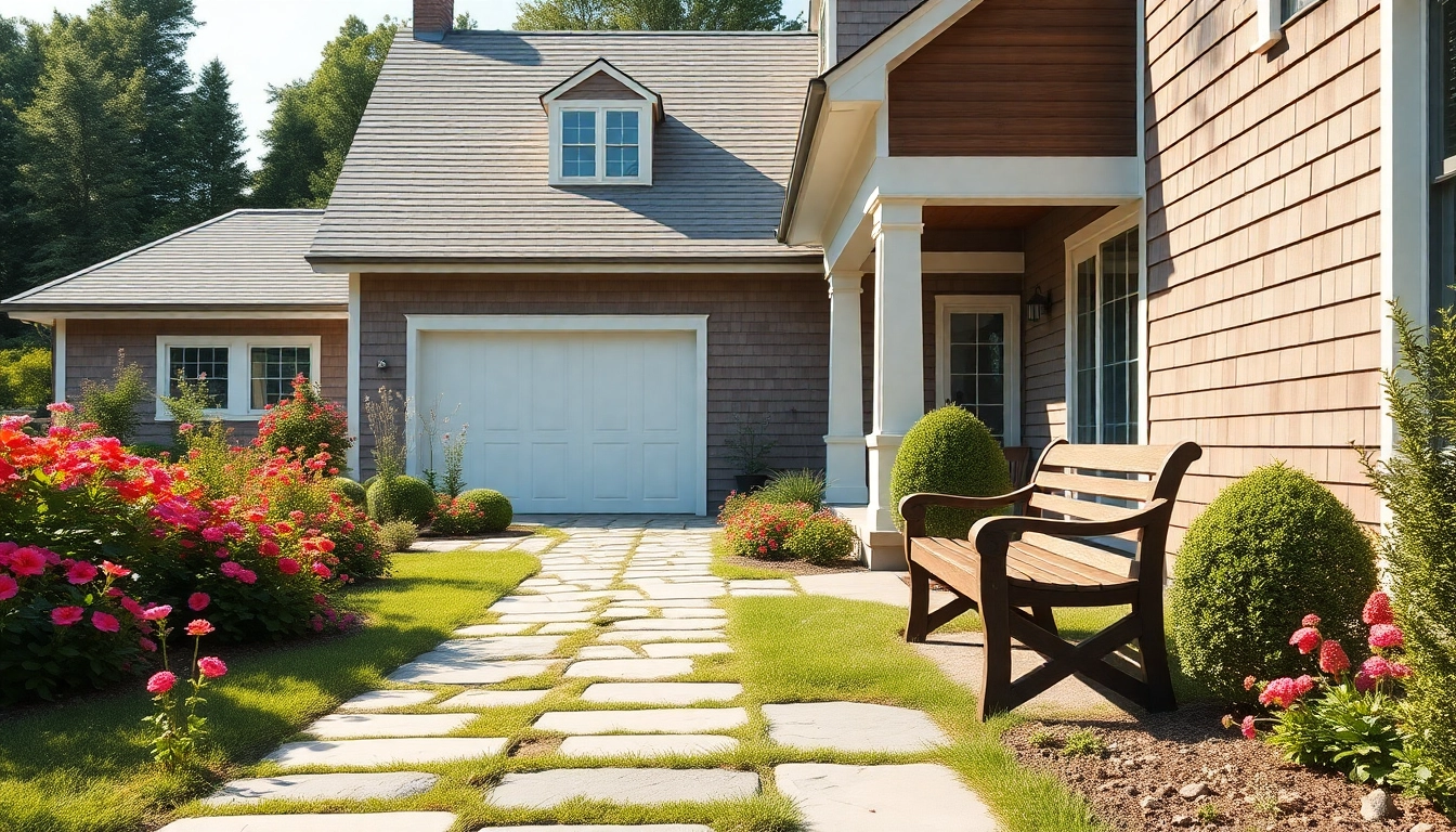 Showcasing a beautiful cape cod home expansion with an inviting attached garage and lush landscaping.