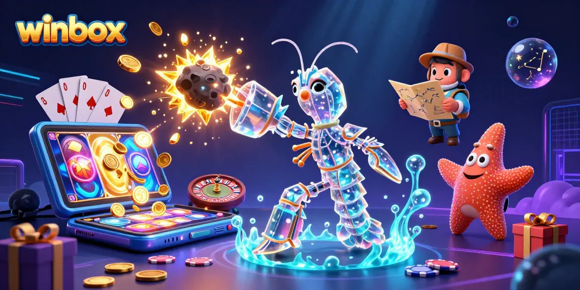 Experience the thrilling world of winbox as a galactic mantis shrimp battles for gems in a colorful slot game.