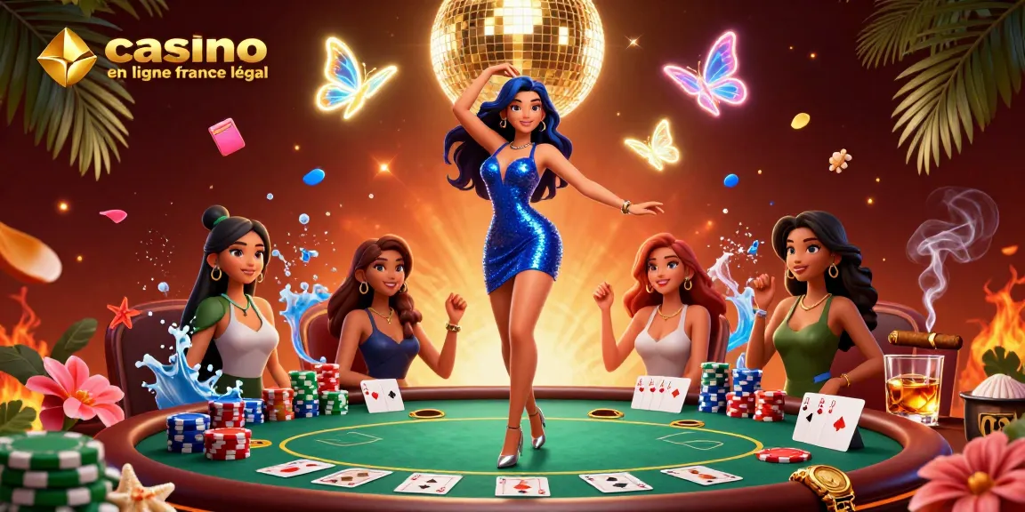Découvrez l'excitation du casino en ligne France légal avec cette vibrante illustration 3D capturant l'énergie dynamique d'une scène de casino glamour.