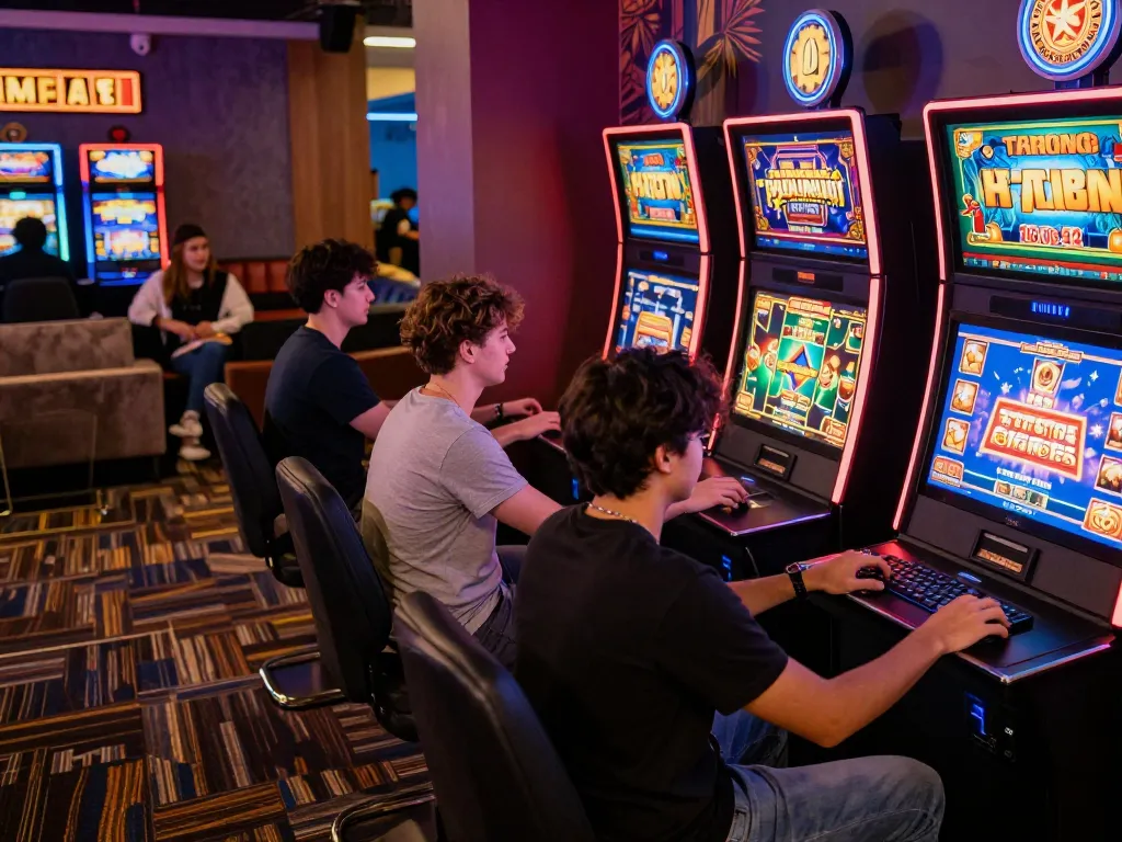 Pemain yang terlibat dalam slot online laoban188 dengan grafik yang cerah dan semangat komunitas.