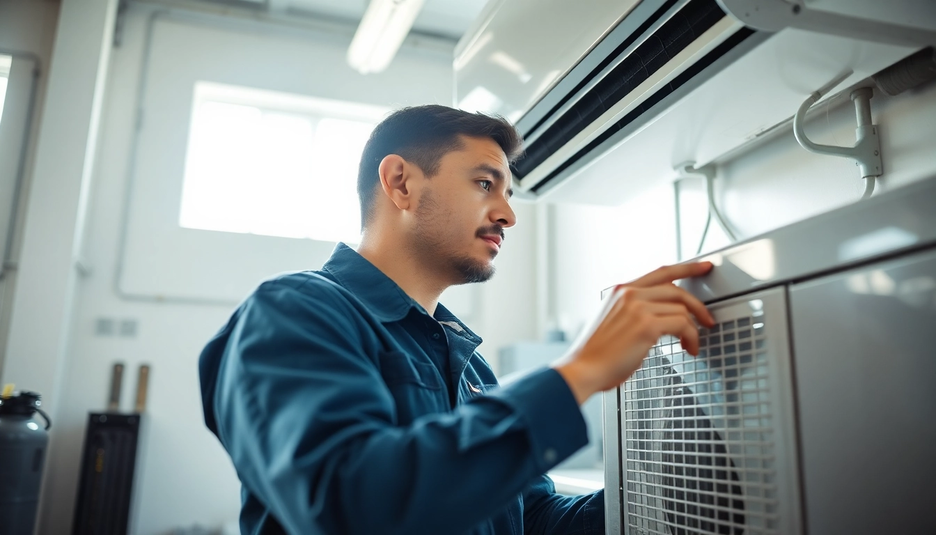 Expert HVAC Repair Tampa service in action, with a technician diagnosing an air conditioning unit.