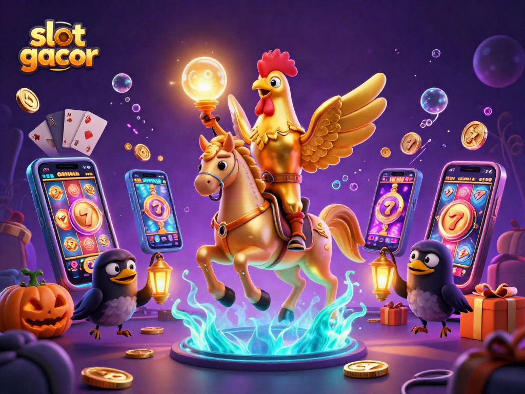 Experience thrilling action with slot gacor in this magical casino scene featuring vibrant characters and games.