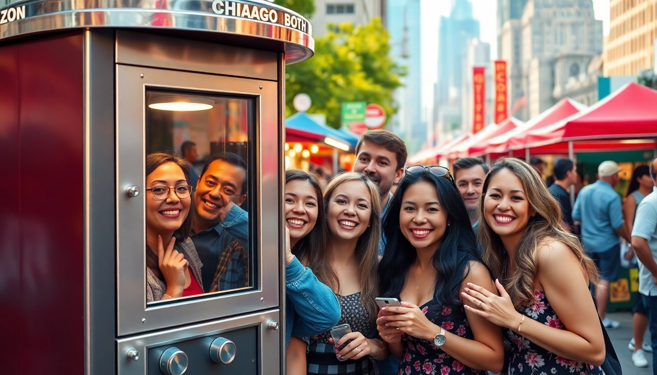 Enjoying a photo booth chicago experience with friends at a vibrant outdoor event.