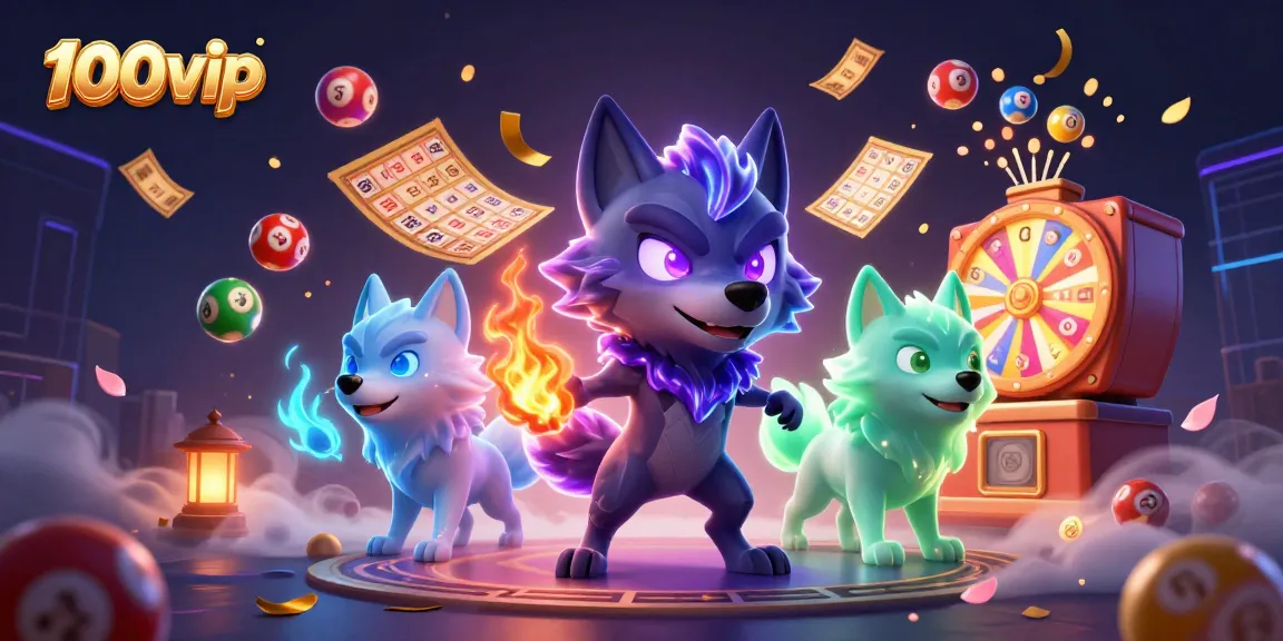 Engage in thrilling gameplay at 100vip with colorful lottery elements and ghostly wolf characters.