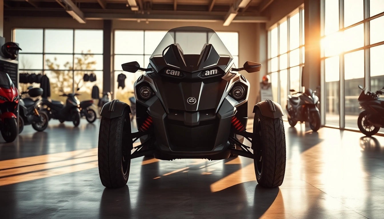 Kann-Am Fahrzeug bei https://moto-ankauf.de/can-am-verkaufen in stilvollem Showroom mit sportlichem Design