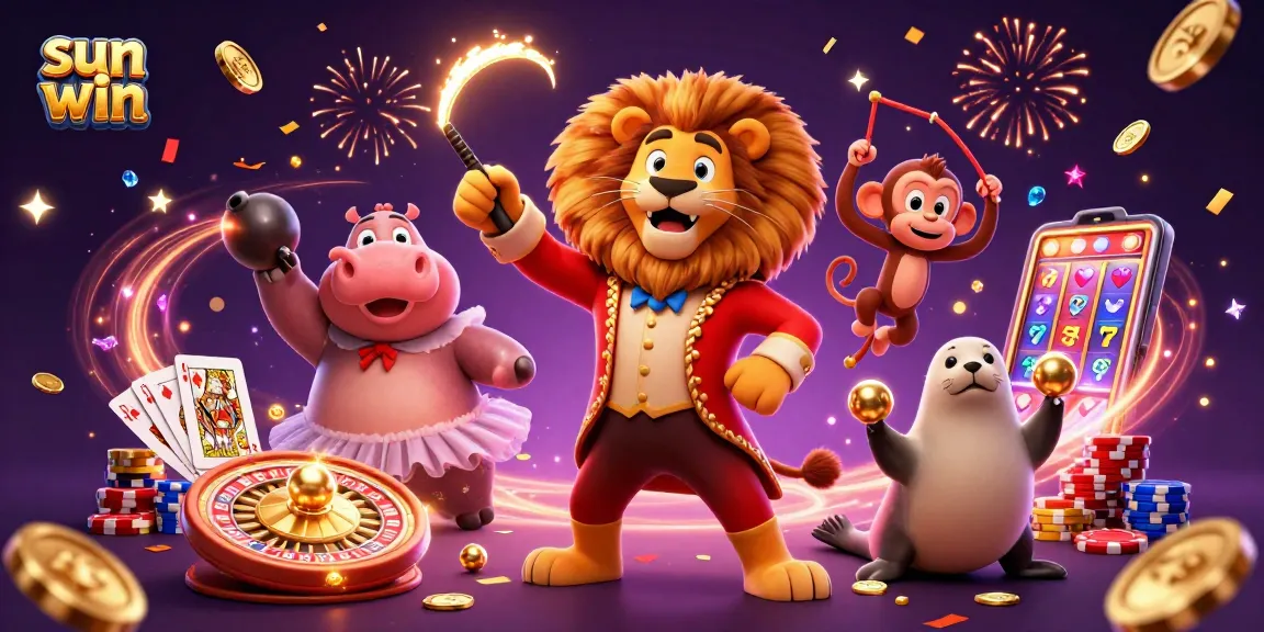 Activate your wins with sun win, showcasing a vibrant 3D casino scene packed with colorful game elements.