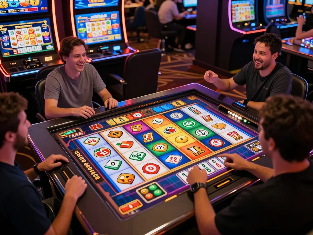 Engaged players enjoying Mahjong Ways slot game with excitement and vibrant graphics.