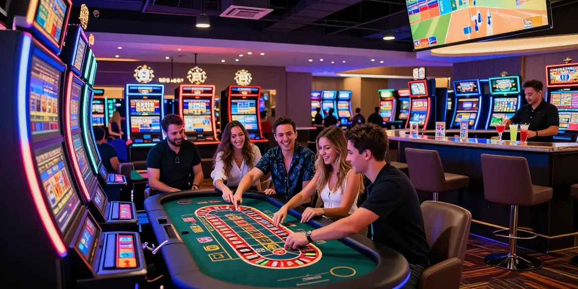 Exciting scene at credit card casinos with players enjoying games and vibrant atmosphere.