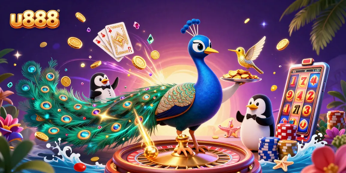 Experience thrilling gameplay at u888 with a vibrant illustration of casino excitement and fortune.