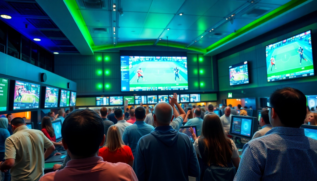 Engaged players in a vibrant sports betting environment showing excitement in live sports betting.