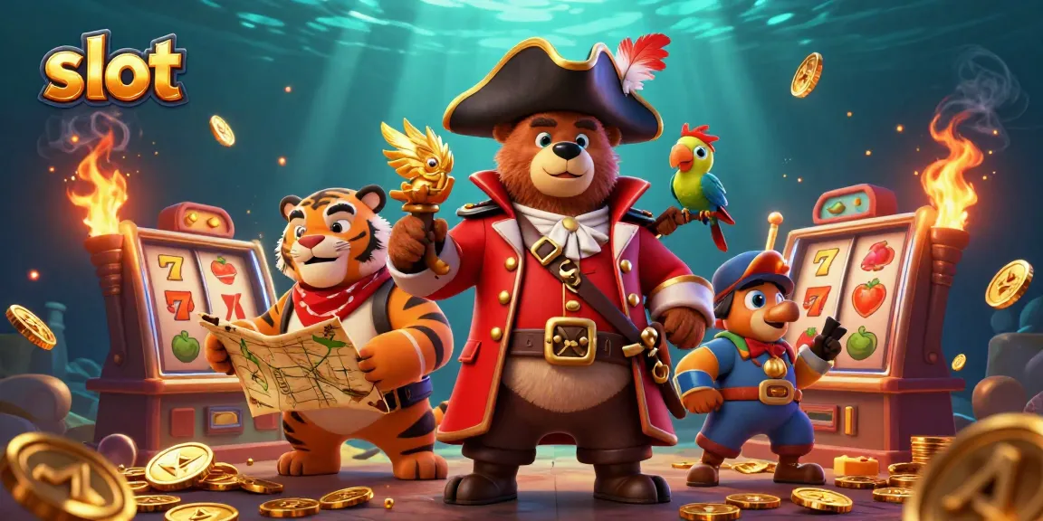 Spin the slot reels with luck, as the 3D pirate bear captain and friends gather treasures.