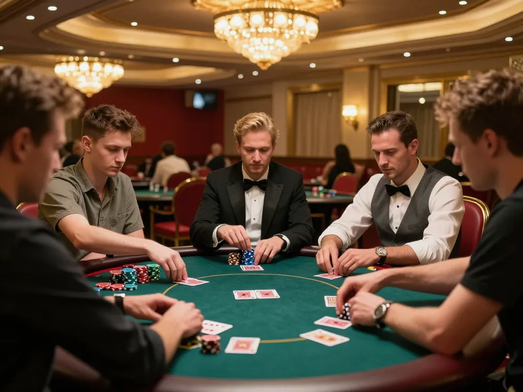 Players engaged in a poker game highlighting the Chatgpt caricature trend in a vibrant casino atmosphere.