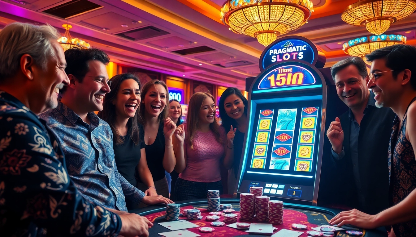 Players enjoying an exhilarating pragmatic slot experience at a glamorous casino.