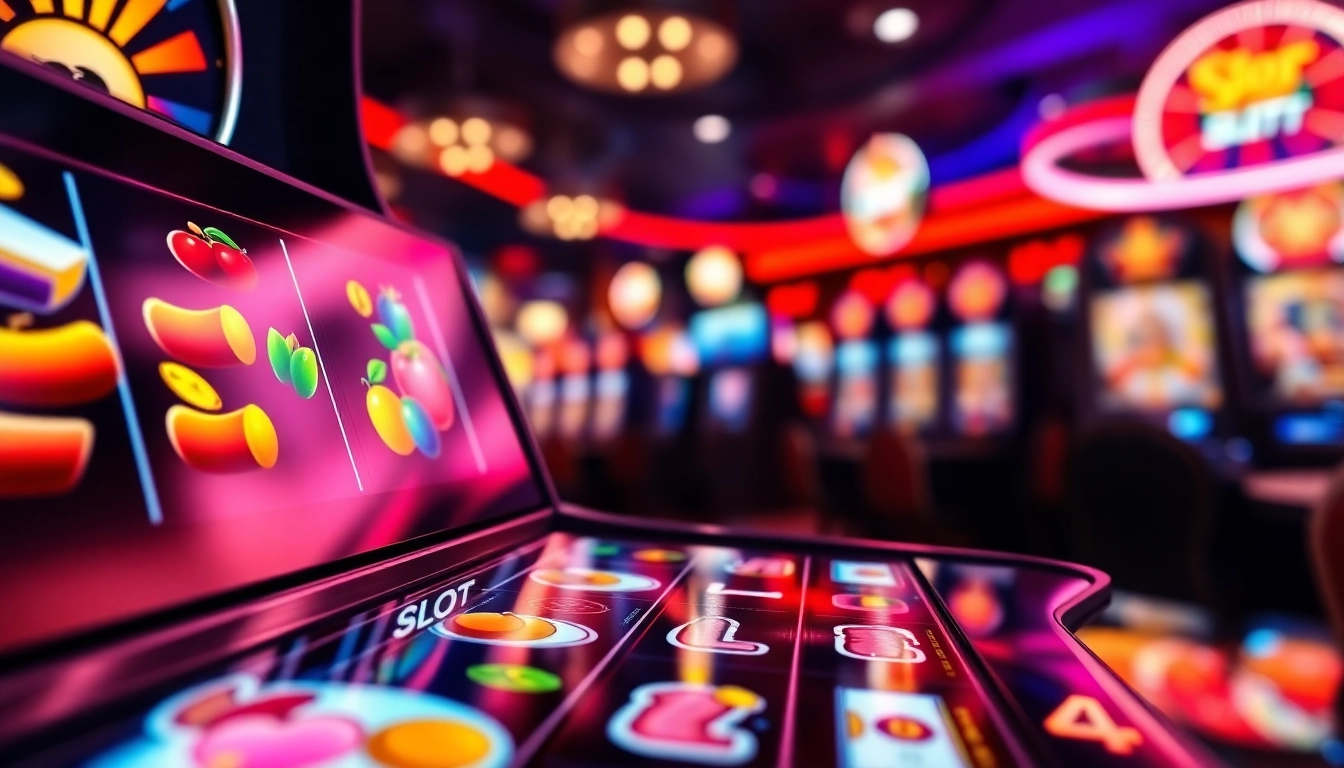 Bermain Slot77 dengan mesin slot virtual yang berwarna-warni dan simbol menarik.