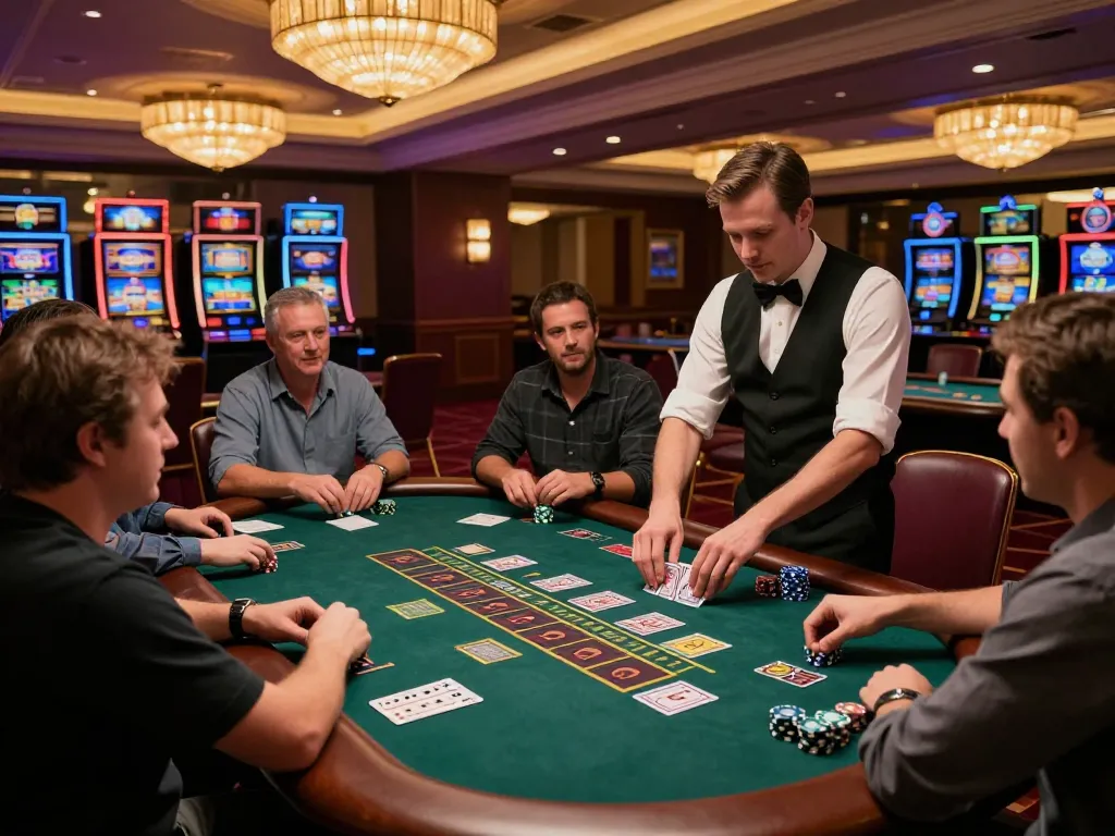 uu88 blackjack players anxiously watching their cards at a luxurious casino table