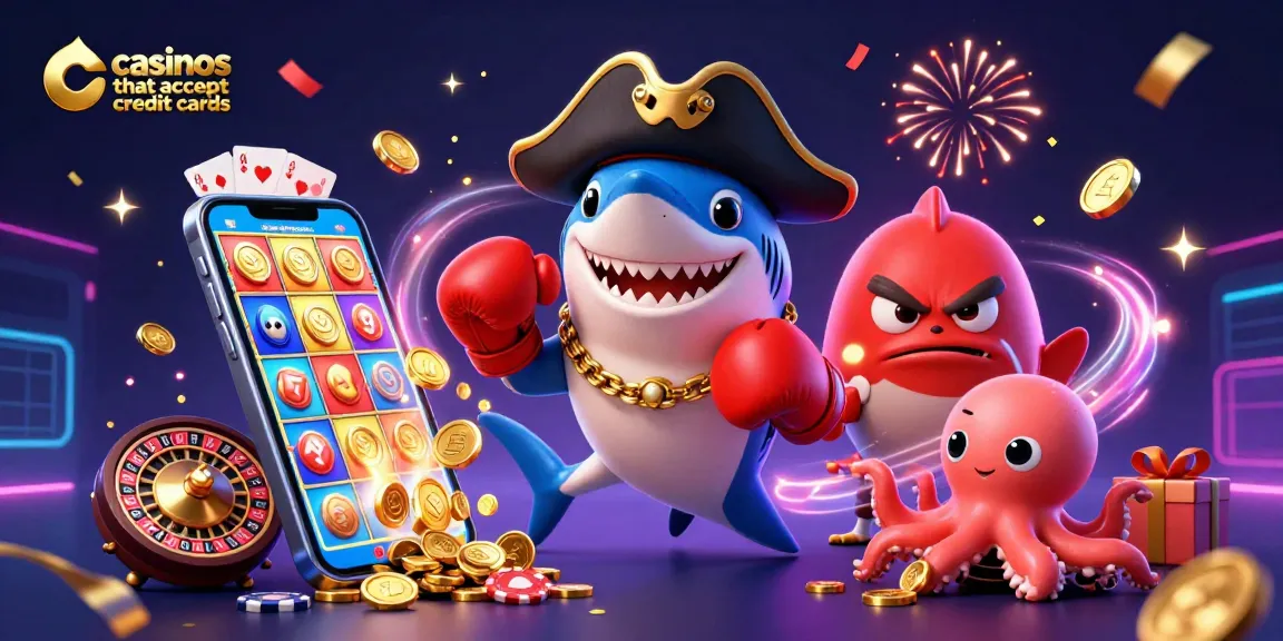 Exciting action at casinos that accept credit cards, showcasing games and vibrant characters in a joyful atmosphere.