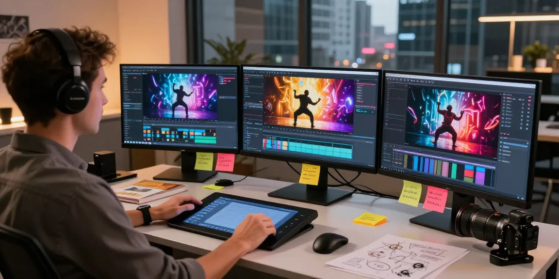 Dynamic video creation scene showcasing seedance ai capabilities with vibrant visuals and modern tools.