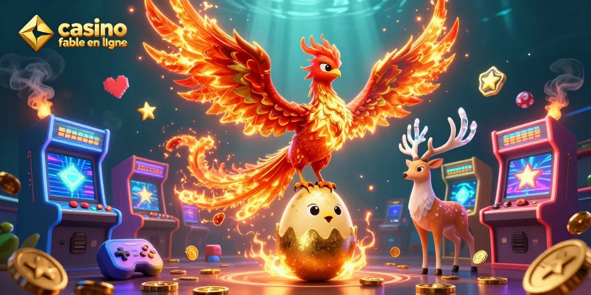 Venez découvrir le casino fiable en ligne avec une illustration de phoenix et éléments de jeu captivants.