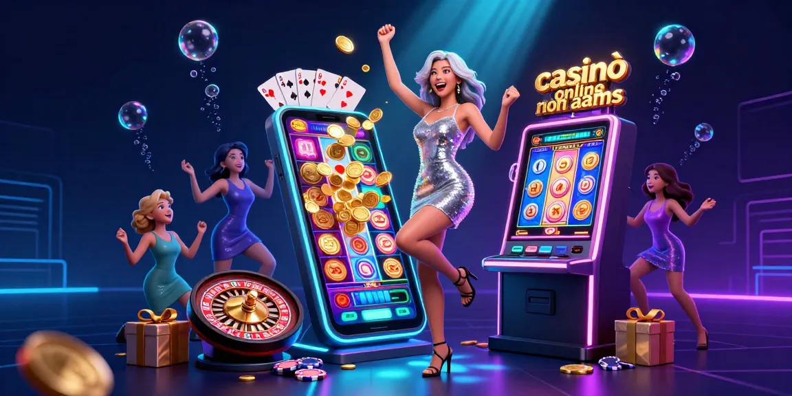 Festeggia al casinò online non AAMS con una scena di jackpot scintillante che presenta giri, emozioni e vincite.