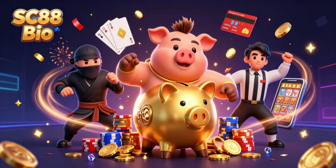 Engage with SC88 Bio as a golden sumo wrestler shakes golden coins in dynamic casino action.