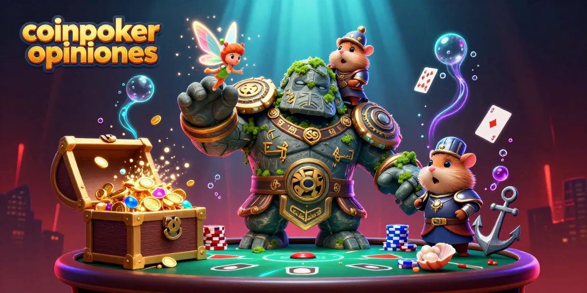 Gioca a poker con crypto: coinpoker opinioni rappresentata da un golem e un cavaliere in un'illustrazione fantastica.