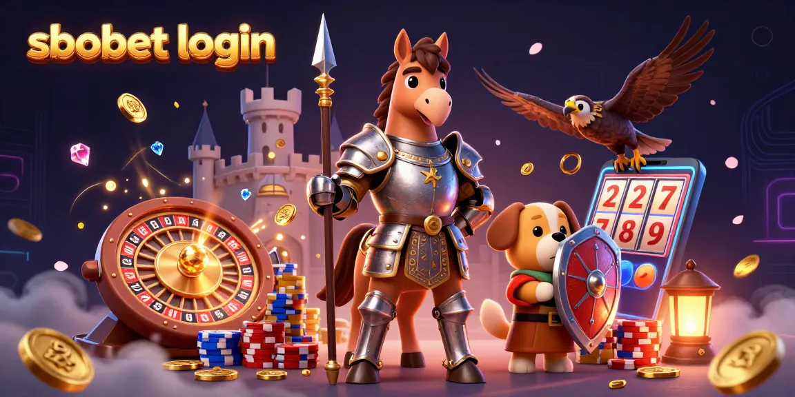 Join sbobet login gameplay with a knight, squire, and falcon amidst a dynamic casino scene.