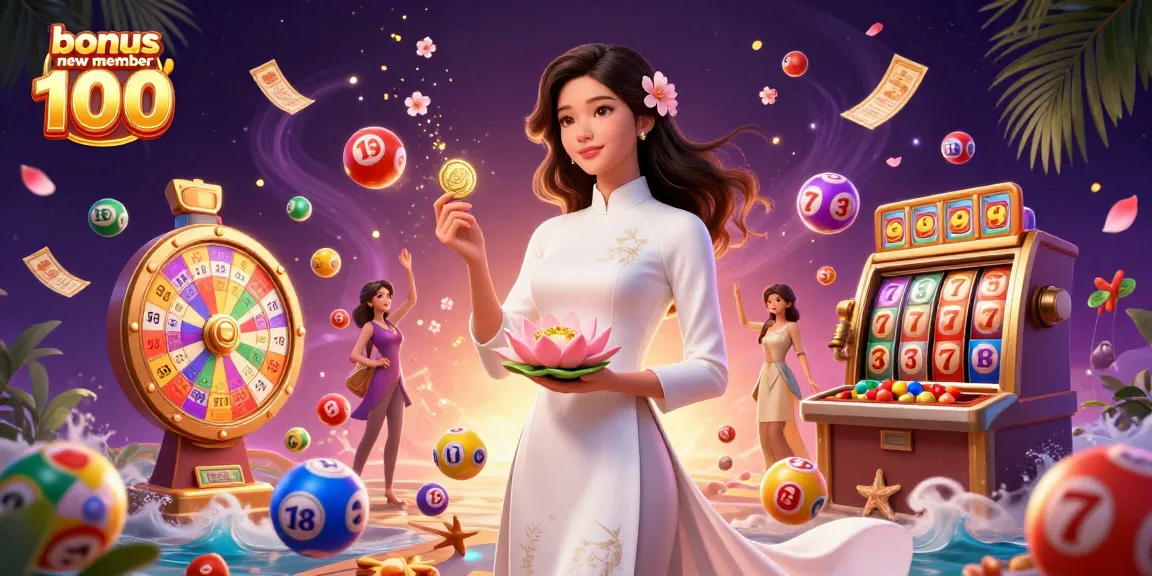Win big with bonus new member 100 featured in an engaging casino-themed illustration.