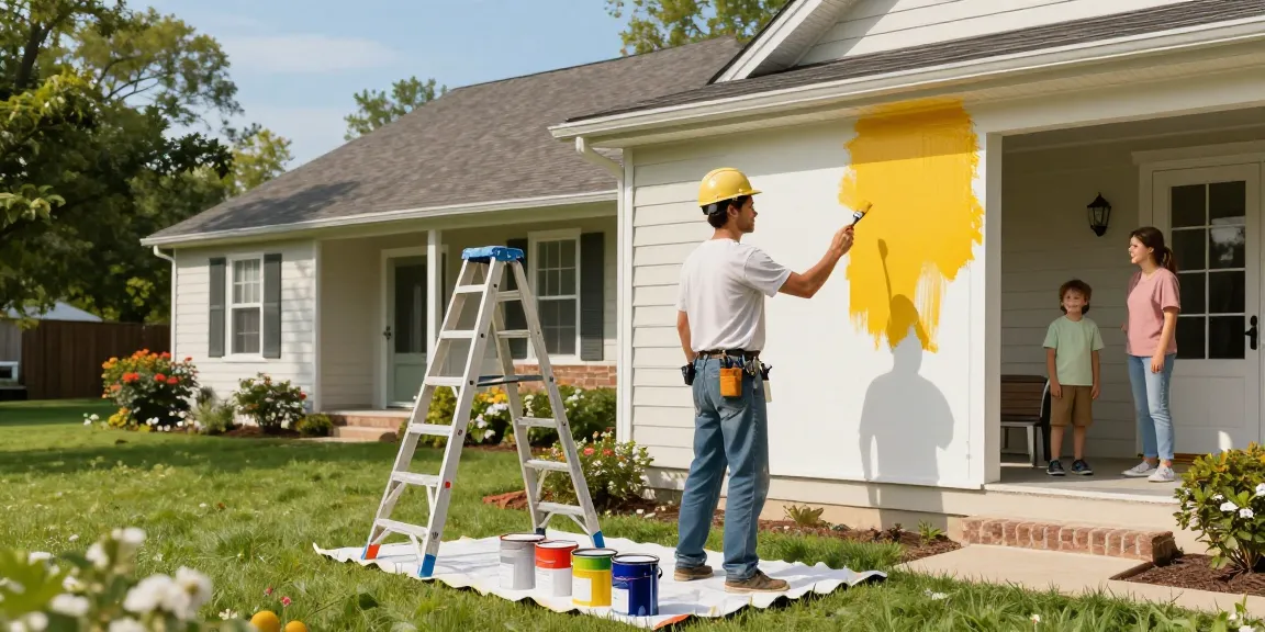 House painters Franklin County OH painting a suburban home with vibrant colors, showcasing professionalism and quality.