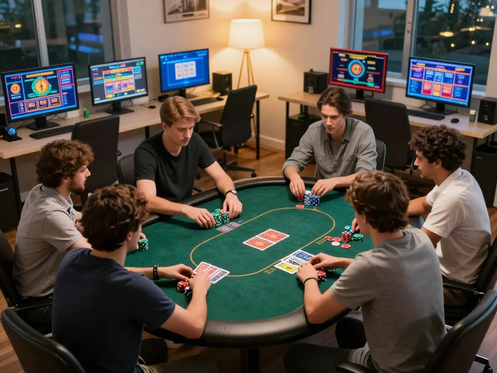 Players strategizing at their online casino setup while enjoying u888 games and poker.