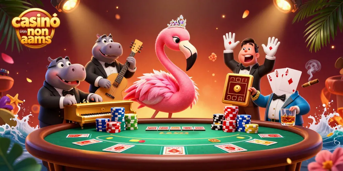 Casinò online non aams con personaggi vivaci ed emozionanti elementi di poker in una scena vivace.