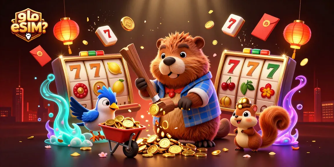 تفاعل رائع حول ما هو eSIM؟ مع رموز قمار مثل الدورات الصفريّة ورموز الحظ في مشهد ملون وجذاب
