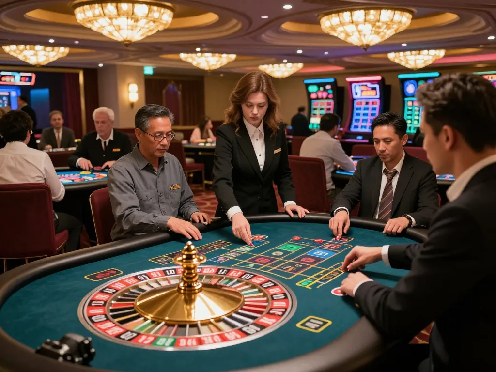 Engaged players at roulette table showcasing top quality widgets and excitement in upscale casino