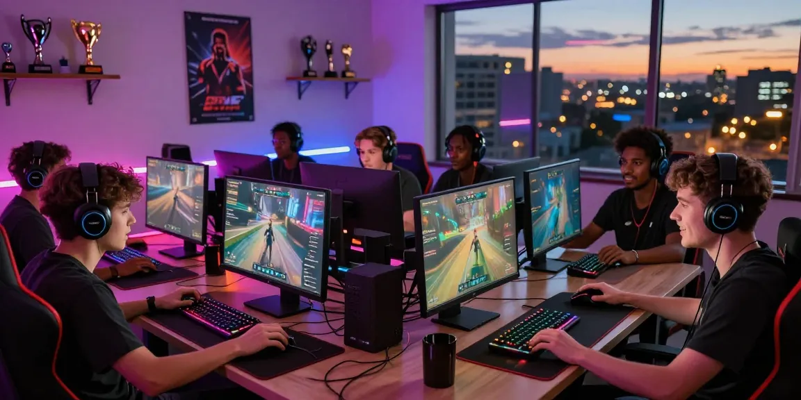 Pengalaman bermain game secara online di https://truewealthbooks.com/ dengan suasana ramai dan peralatan gaming modern.