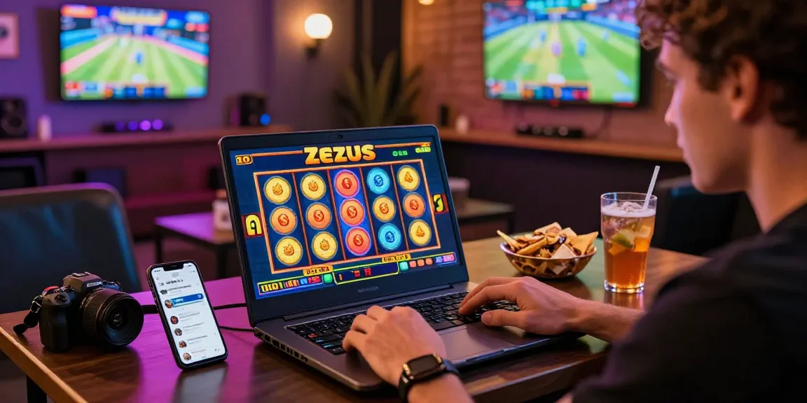 Experience thrilling gameplay with Zeus Slot on a vibrant laptop and engaging environment.