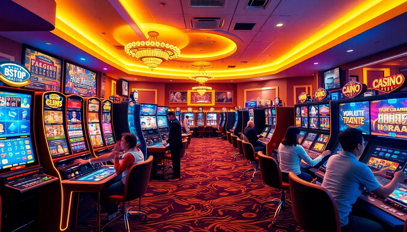 Engaging scene of Non gamstop Casino Uk with vibrant gaming atmosphere and excited players.