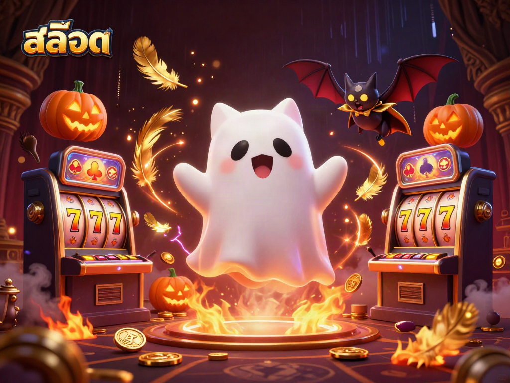 เล่นเกมสล็อต สล็อต ในบรรยากาศคาสิโนที่มีผีแมวและค้างคาวในชุดทอง