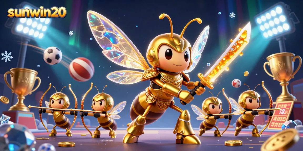 Experience sunwin20's dynamic gaming with golden hornet, katanas, and flying sports elements.
