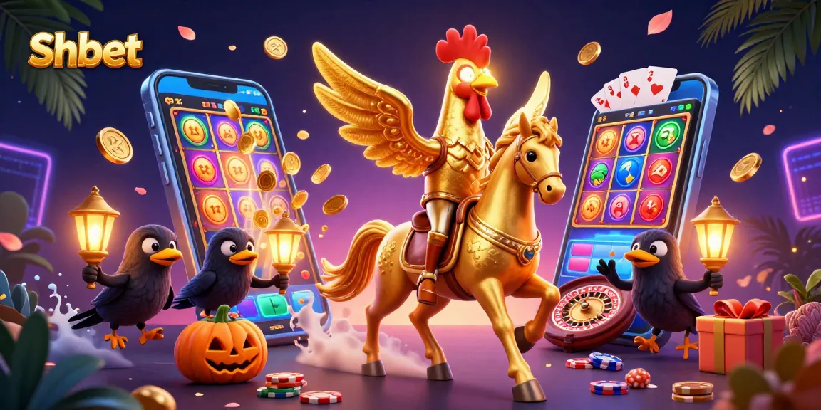 Spin the reels with Shbet: golden rooster in a vibrant casino scene featuring dynamic gaming elements.