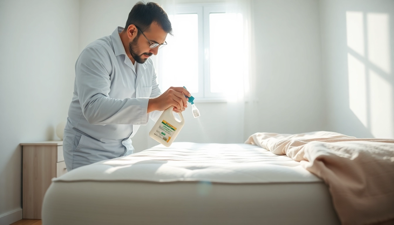 Demonstrating effective bed bug control methods in a bright bedroom.