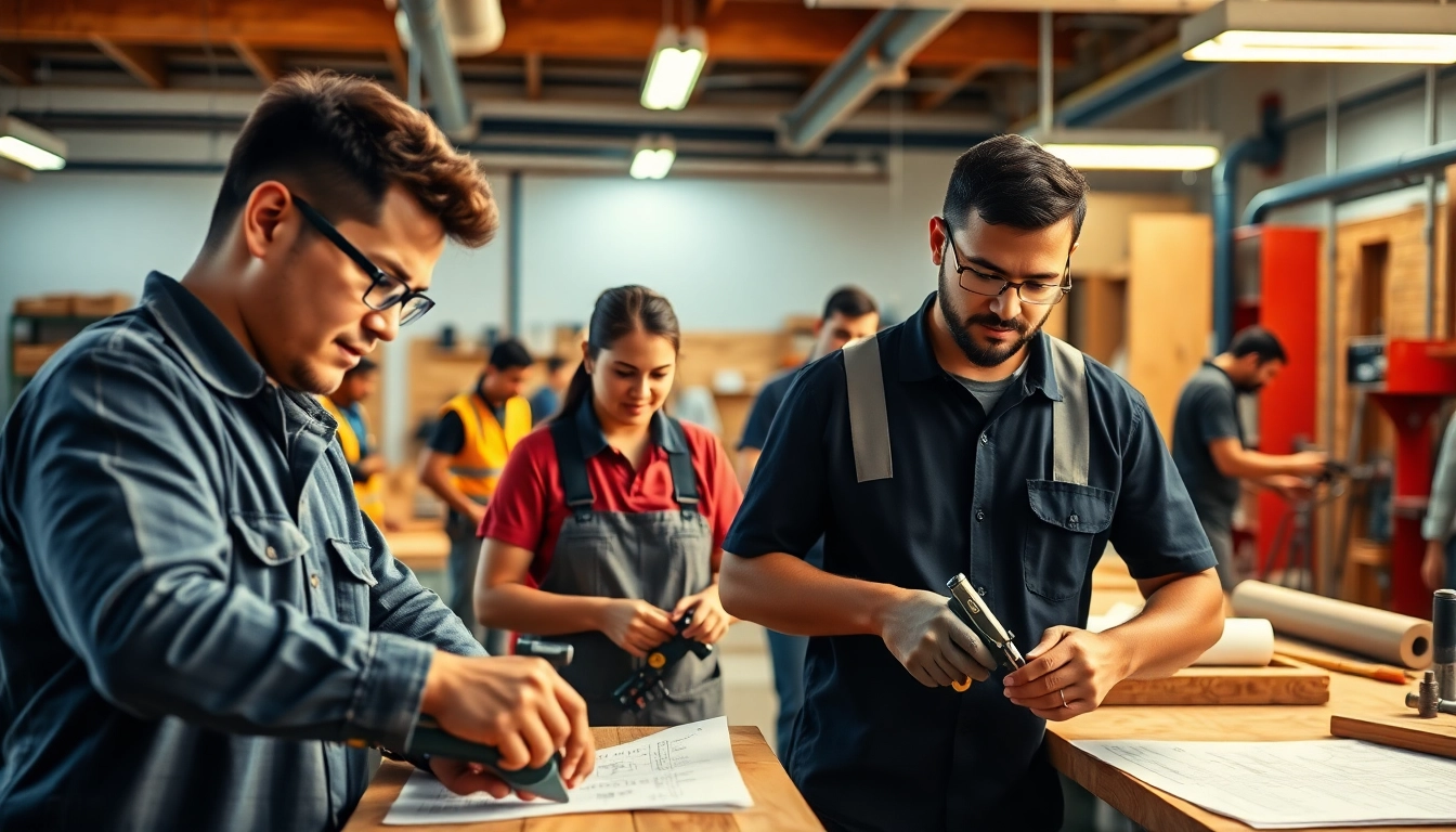 Students practicing hands-on skills at hawaii trade schools in a vibrant workshop environment.