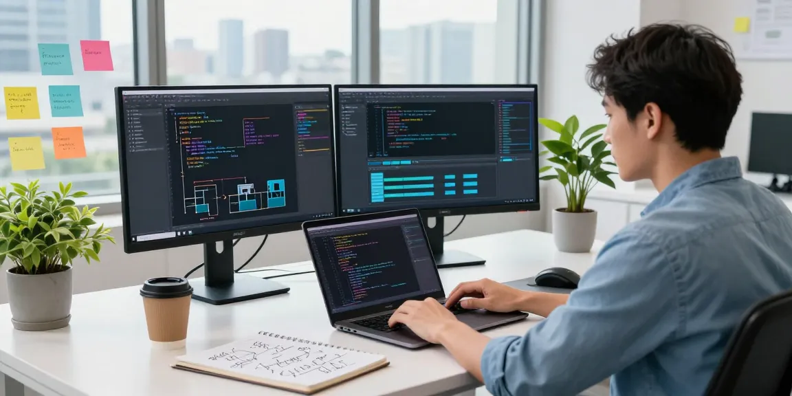 Developer using openclaw ai on dual monitors in a modern workspace
