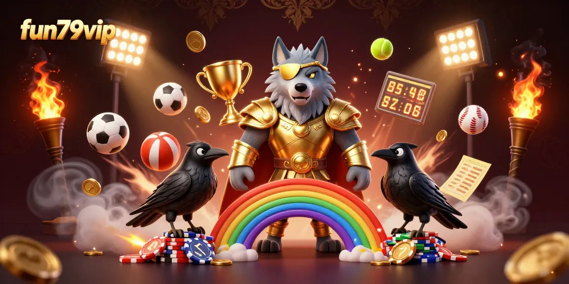 Engage in thrilling gameplay at fun79vip with dynamic elements featuring an Odin wolf and sports balls.