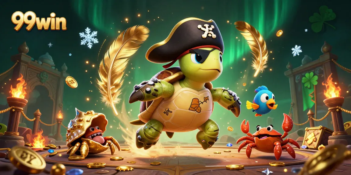 Discover exciting casino adventures with 99win, pirate turtle and treasures floating above winning bets.