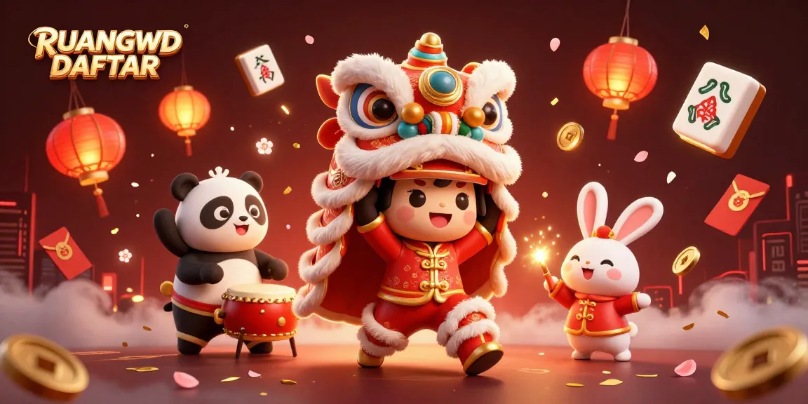 Experience the vibrant action of RUANGWD DAFTAR with stunning 3D illustration of festive characters.